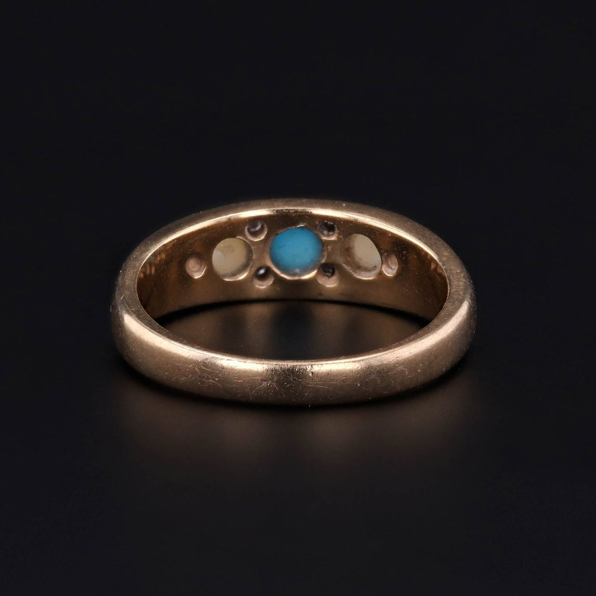 Turquoise Pearl and Diamond Ring of 9ct Gold - Trademark Antiques
