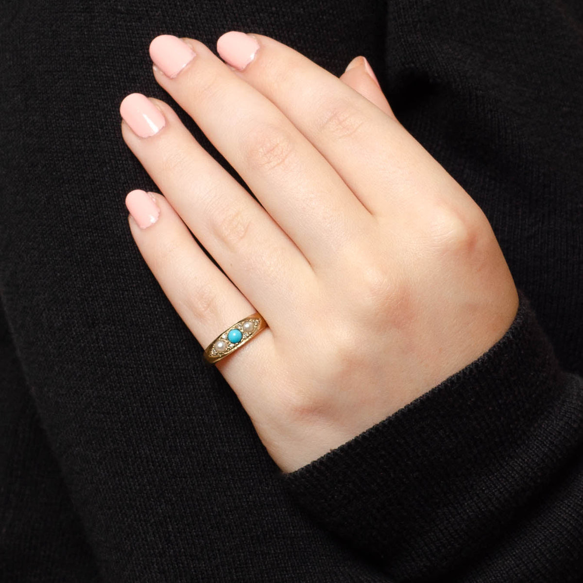Turquoise Pearl and Diamond Ring of 9ct Gold - Trademark Antiques