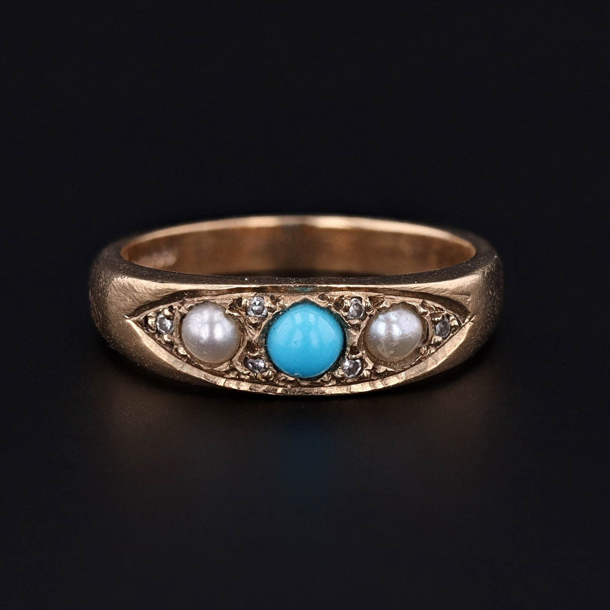 Turquoise Pearl and Diamond Ring of 9ct Gold - Trademark Antiques