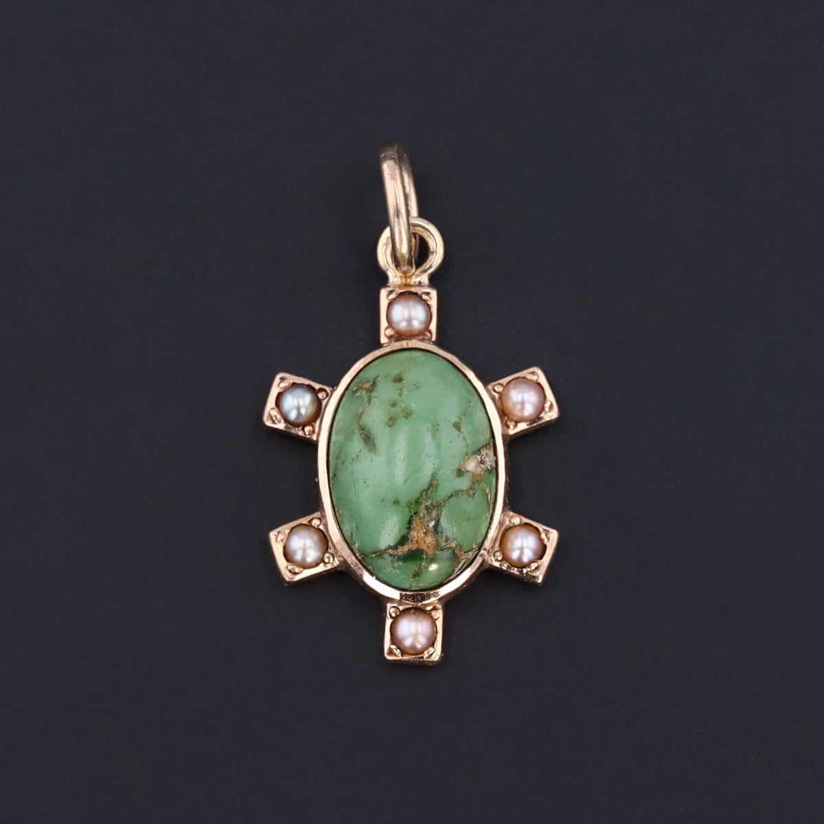 Turquoise &amp; Pearl Charm | 14K Gold Charm - Trademark Antiques