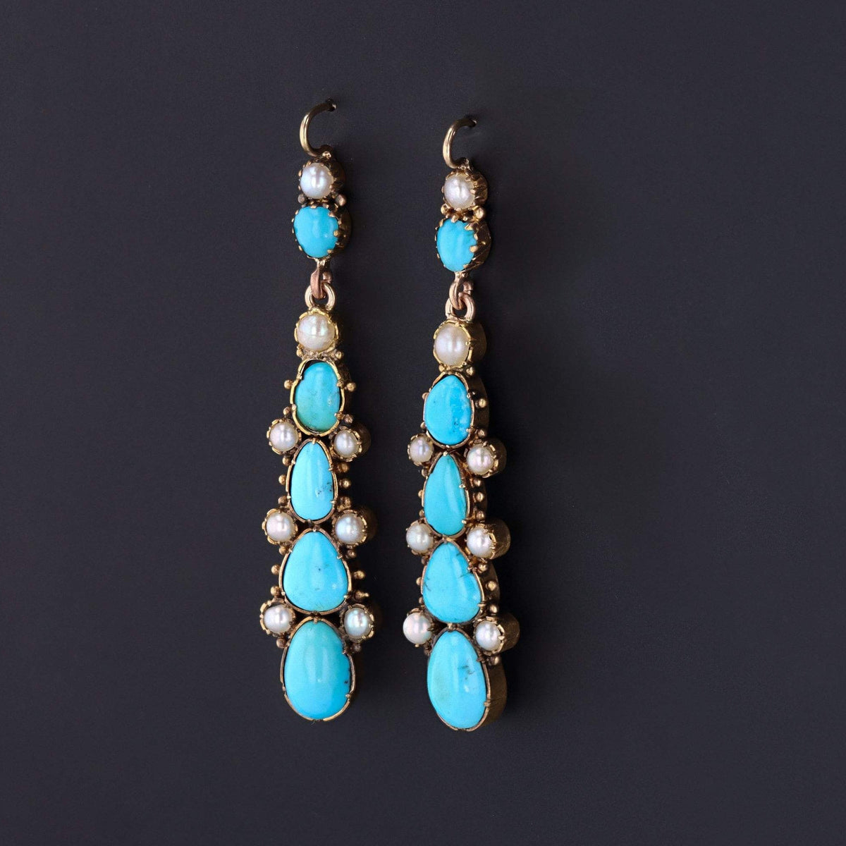 Turquoise &amp; Pearl Earrings | 14k Gold Earrings - Trademark Antiques