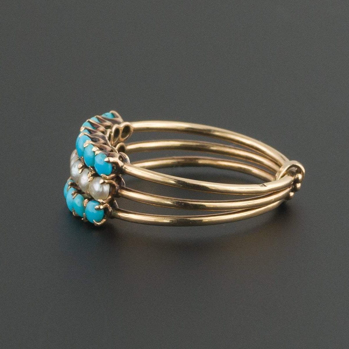 Turquoise &amp; Pearl Harem Ring | 14k Gold Ring - Trademark Antiques