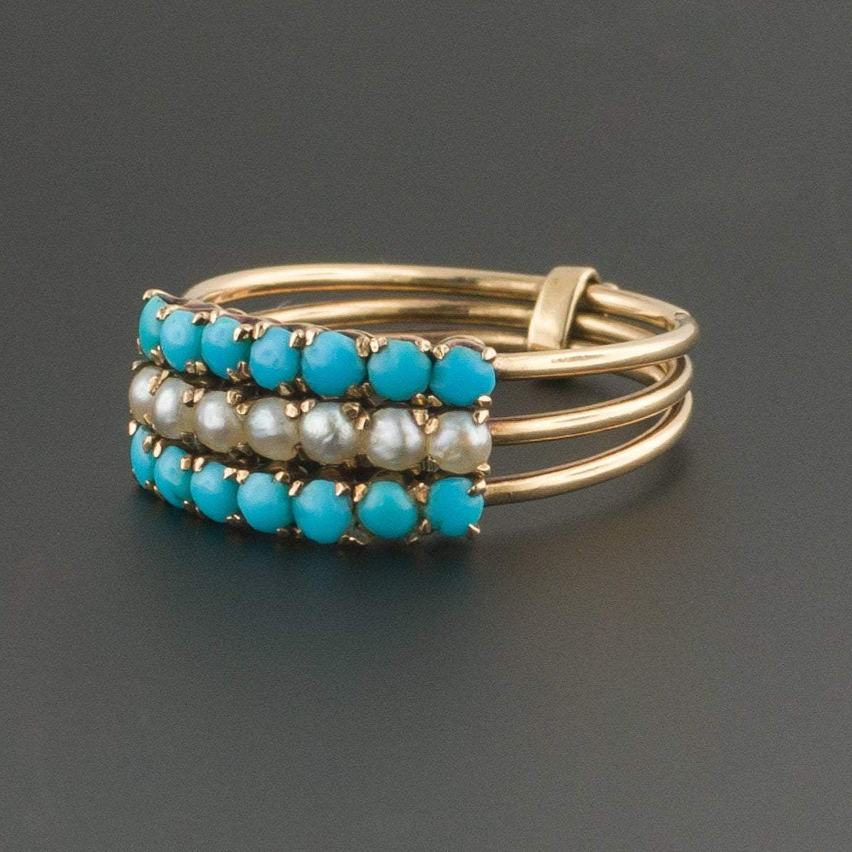Turquoise &amp; Pearl Harem Ring | 14k Gold Ring - Trademark Antiques