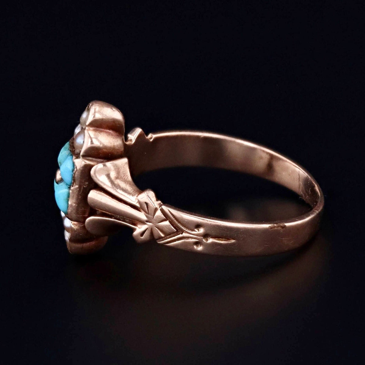Turquoise &amp; Pearl Ring | Antique Ring - Trademark Antiques