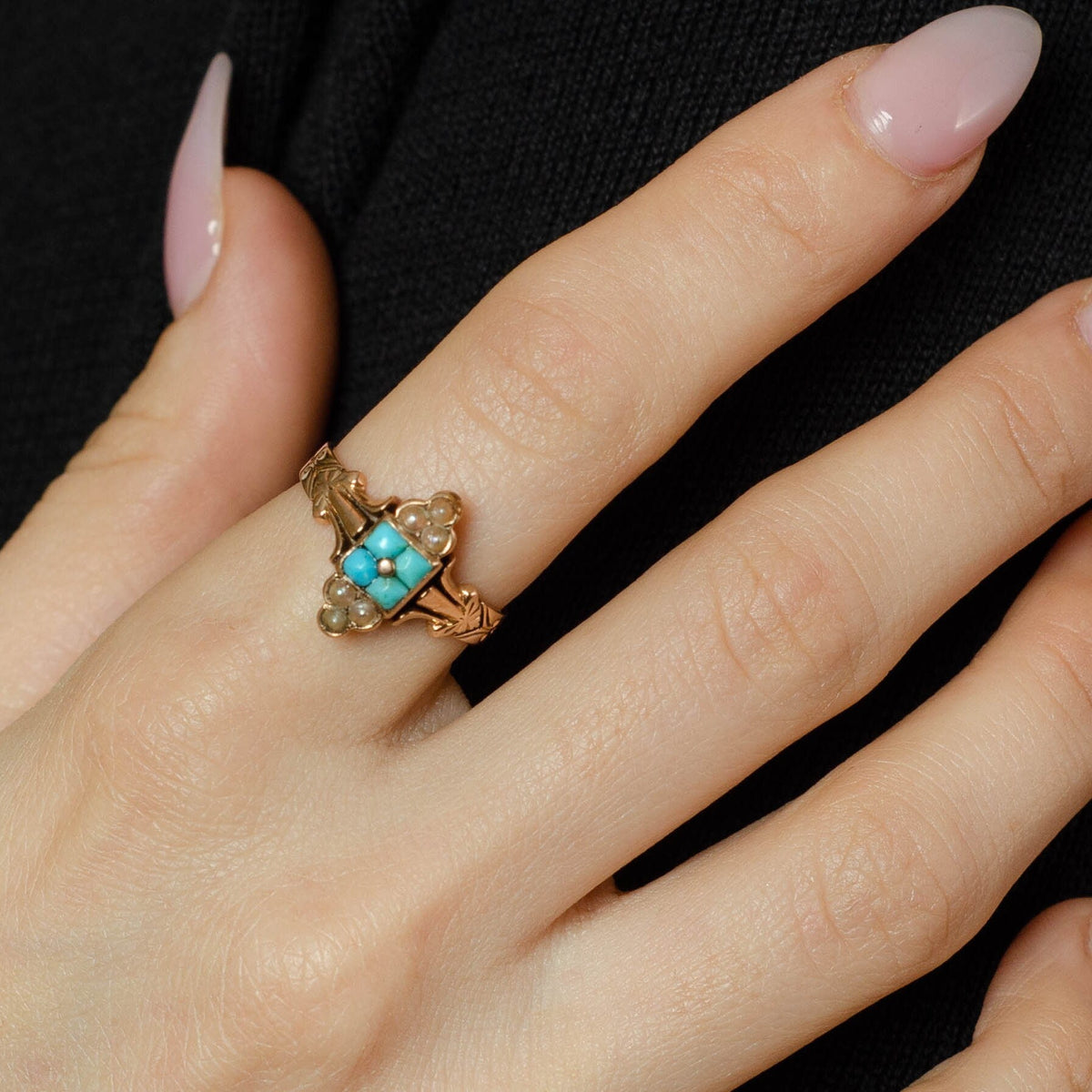 Turquoise &amp; Pearl Ring | Antique Ring - Trademark Antiques