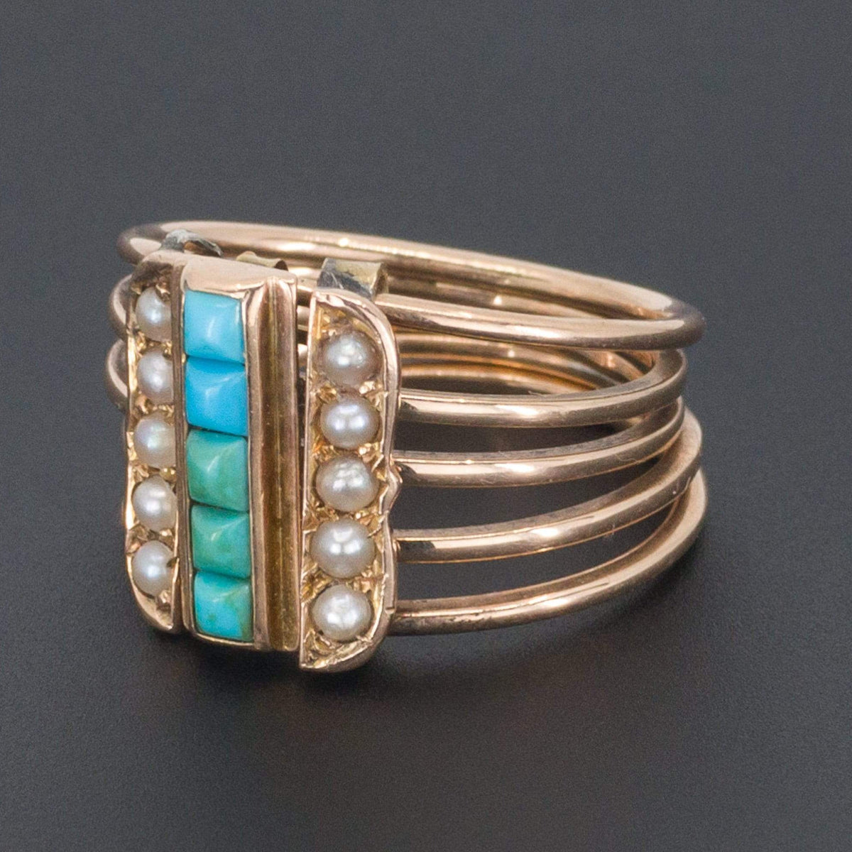 Turquoise &amp; Pearl Ring | Multi Band Ring - Trademark Antiques