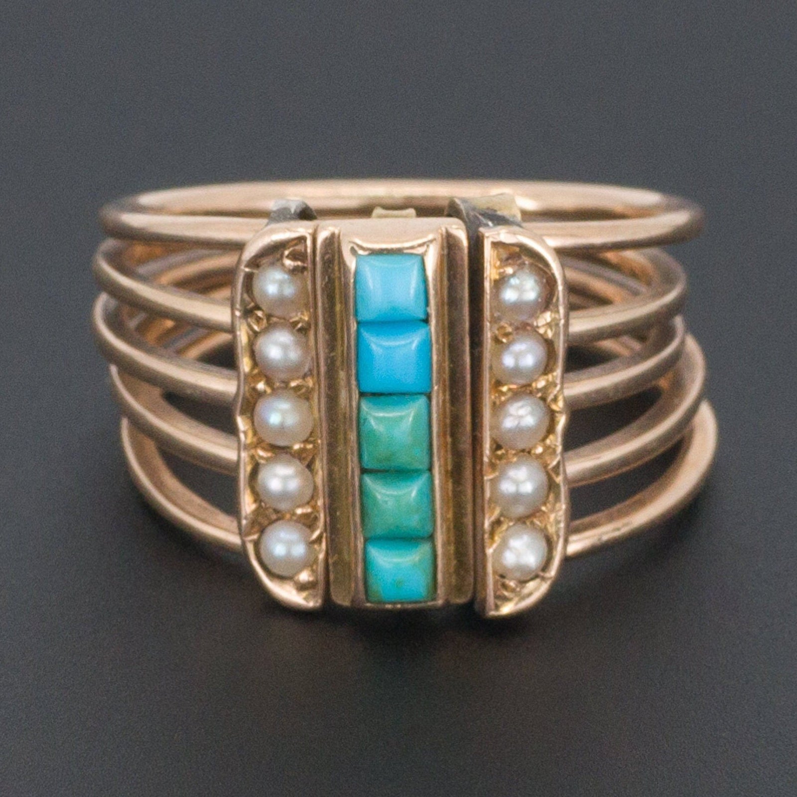Turquoise &amp; Pearl Ring | Multi Band Ring - Trademark Antiques