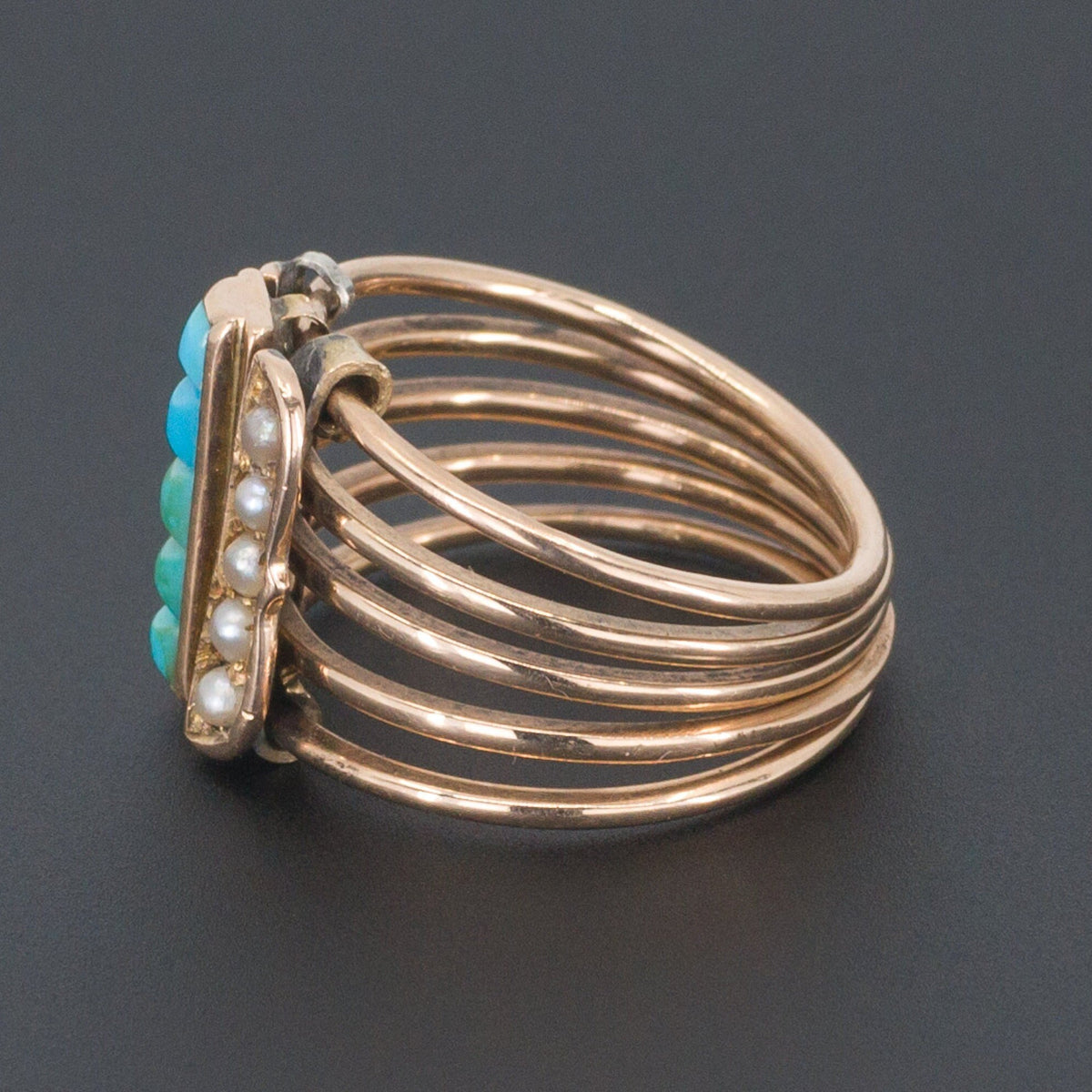 Turquoise &amp; Pearl Ring | Multi Band Ring - Trademark Antiques