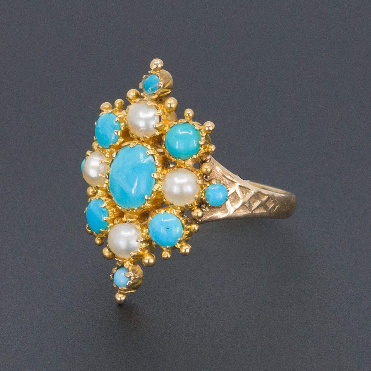 Turquoise &amp; Pearl Ring | Victorian Ring - Trademark Antiques