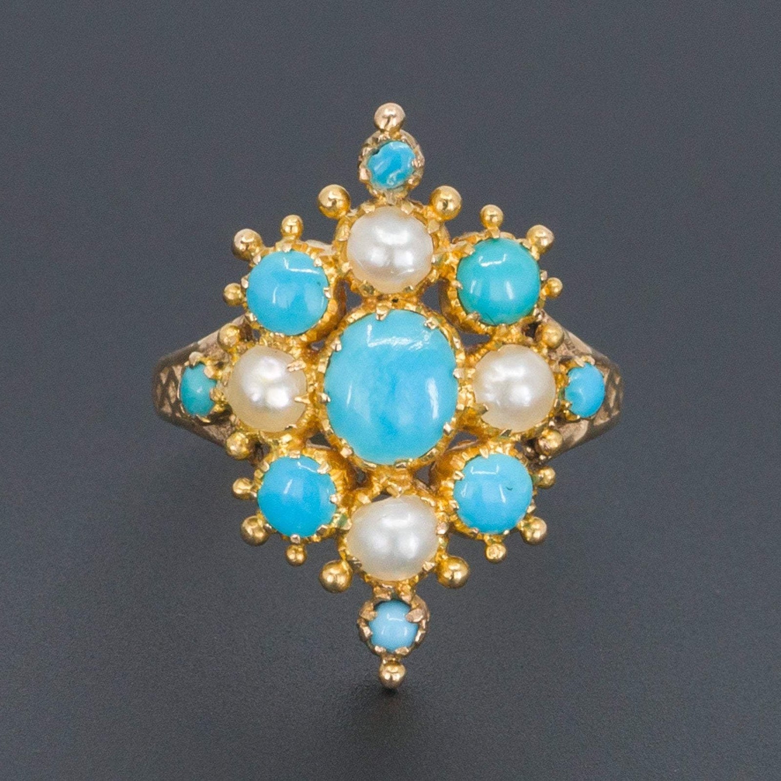 Turquoise &amp; Pearl Ring | Victorian Ring - Trademark Antiques