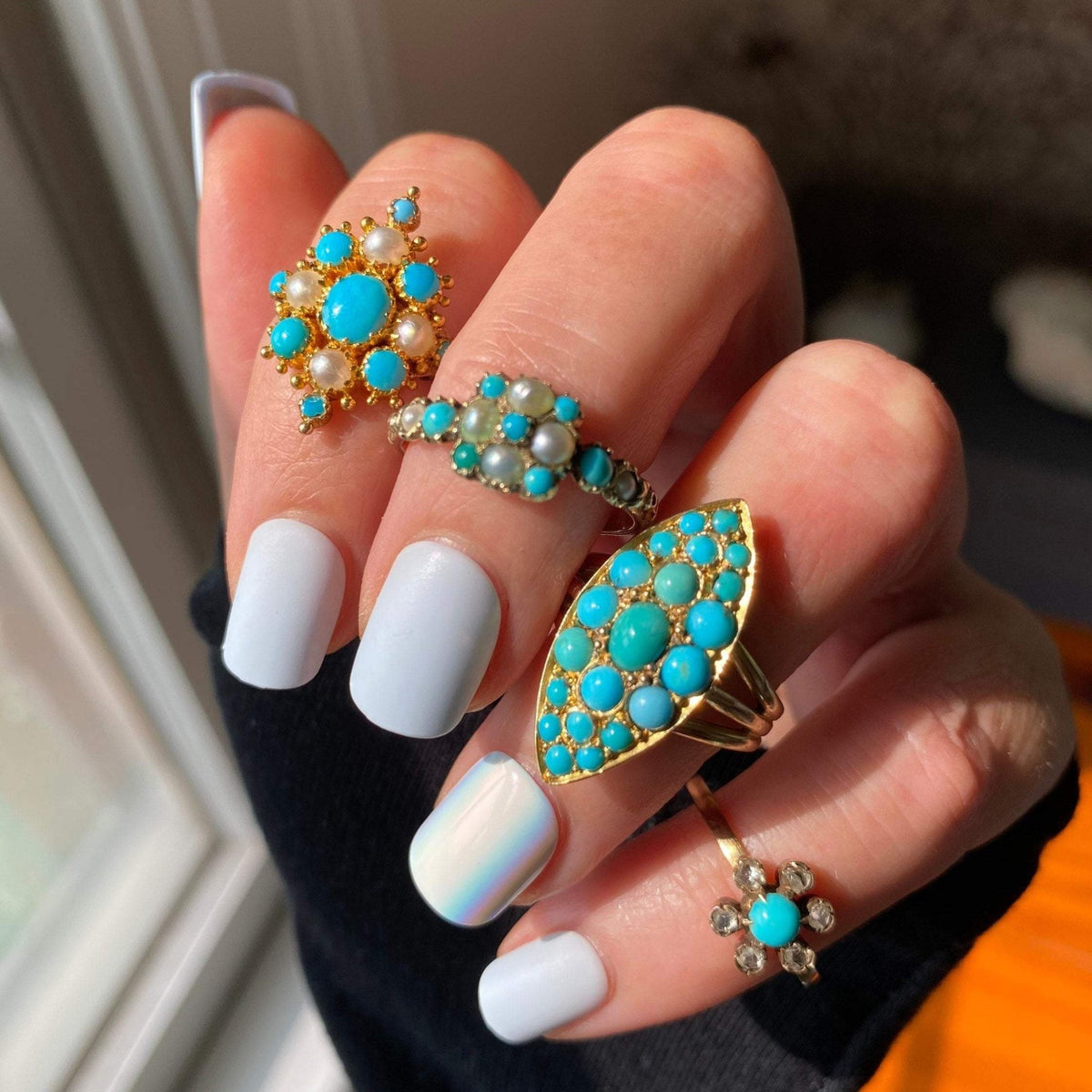 Turquoise &amp; Pearl Ring | Victorian Ring - Trademark Antiques
