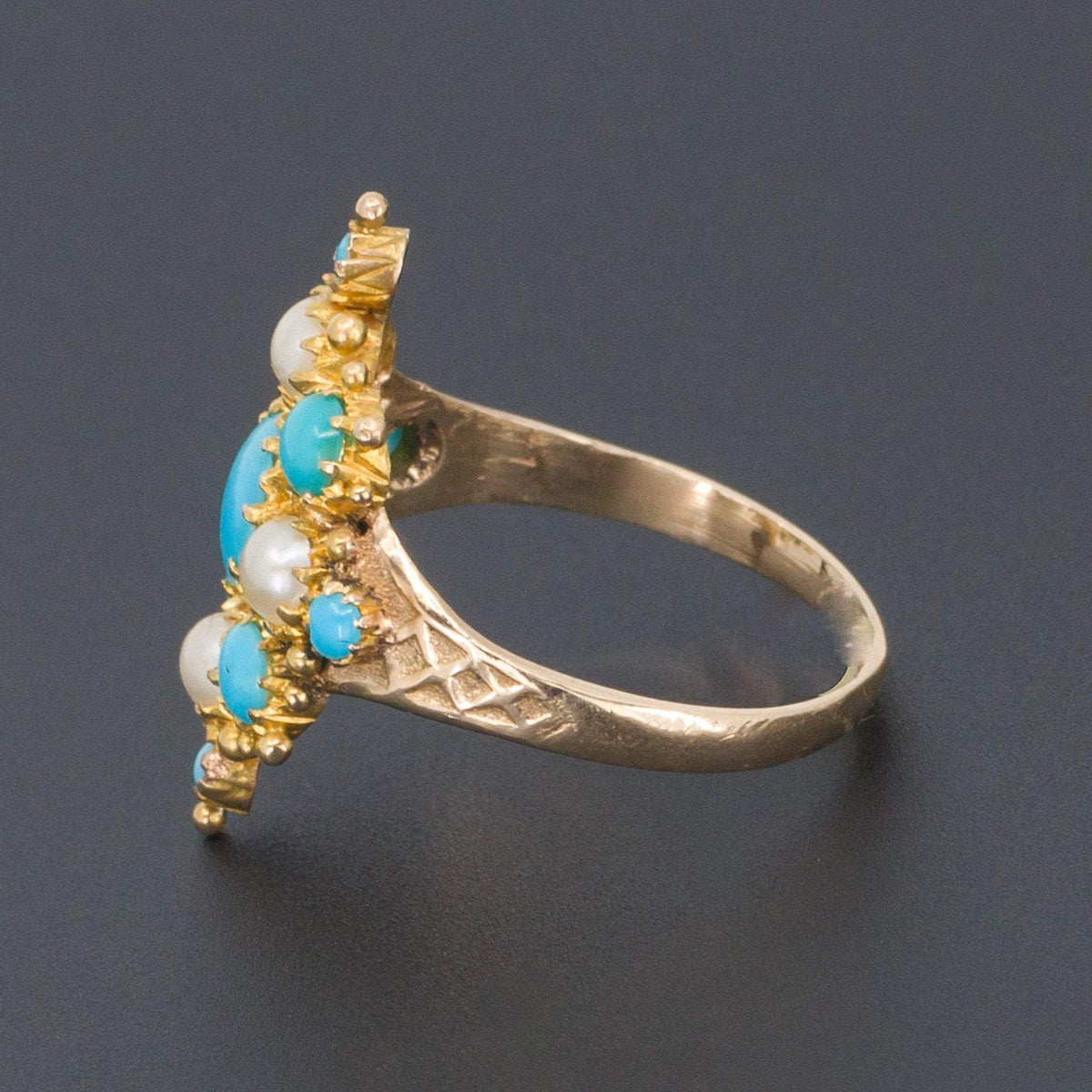 Turquoise &amp; Pearl Ring | Victorian Ring - Trademark Antiques