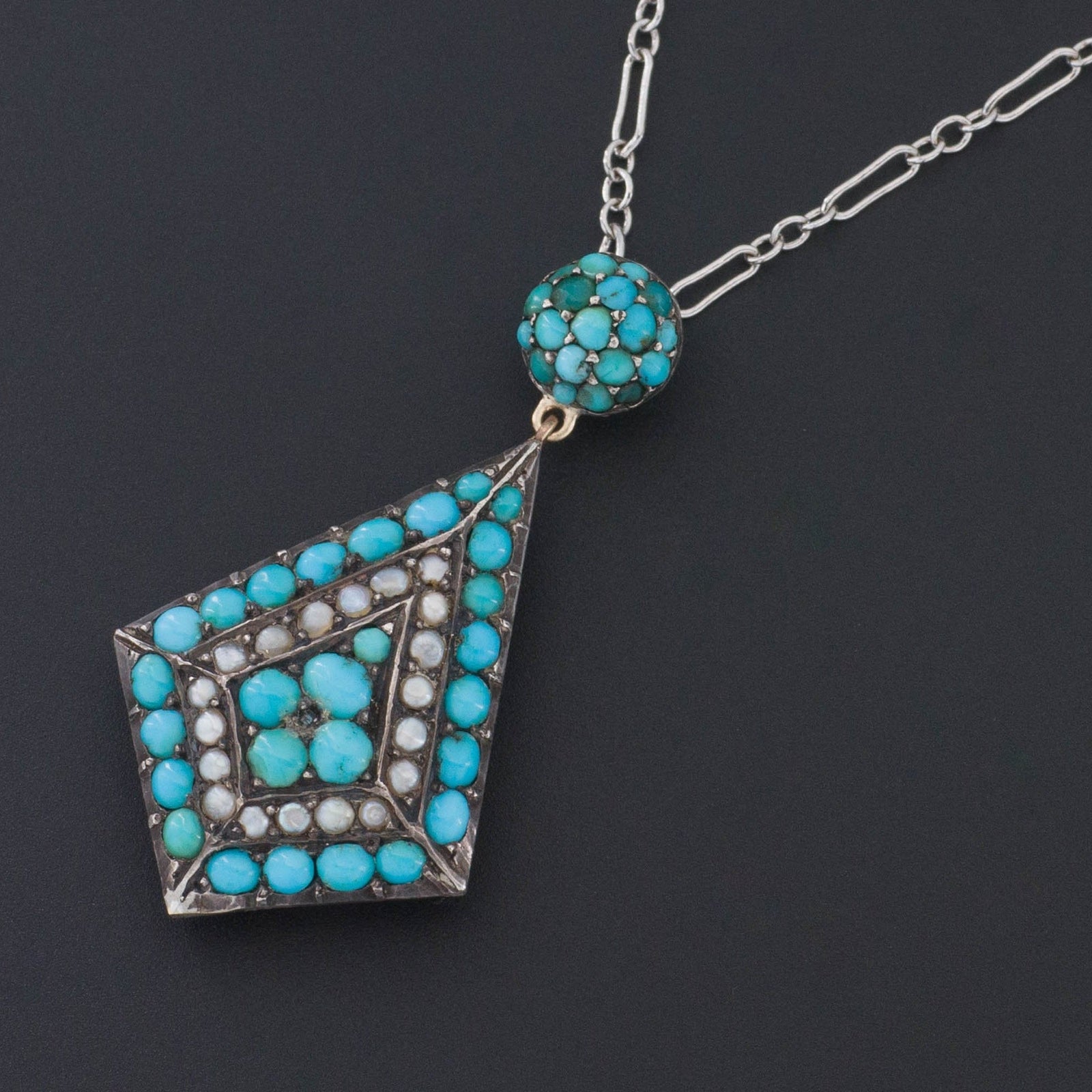 Turquoise Pendant | Antique Turquoise & Pearl Pendant - Trademark Antiques