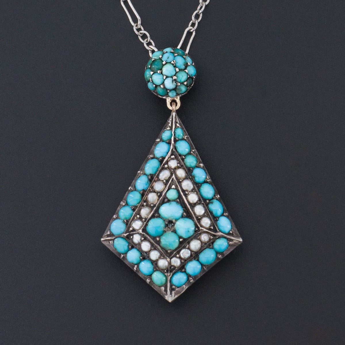 Turquoise Pendant | Antique Turquoise &amp; Pearl Pendant - Trademark Antiques