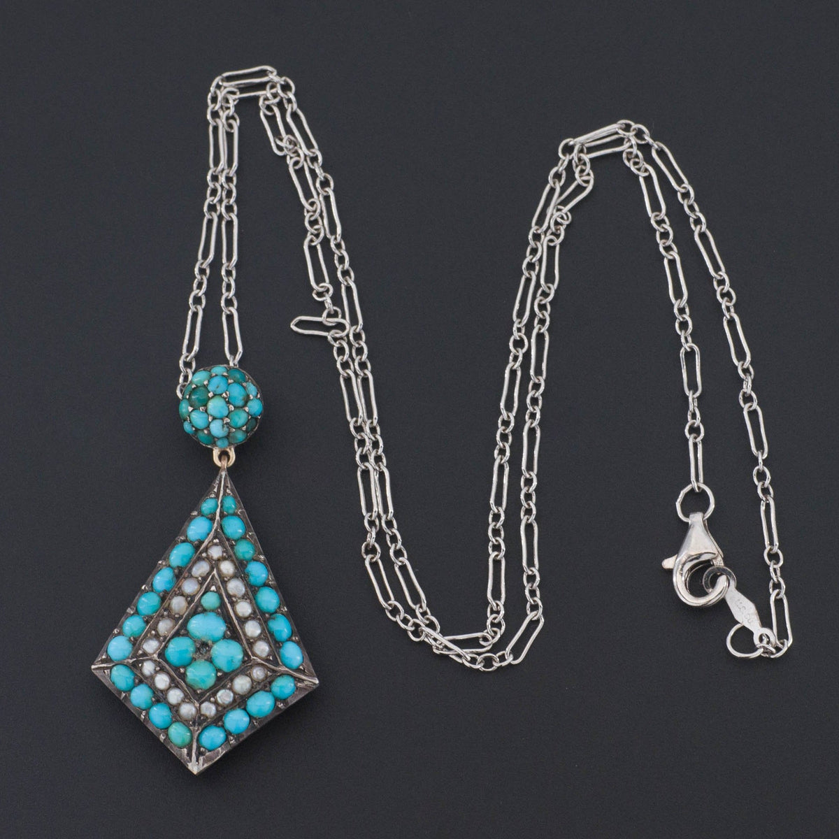 Turquoise Pendant | Antique Turquoise &amp; Pearl Pendant - Trademark Antiques