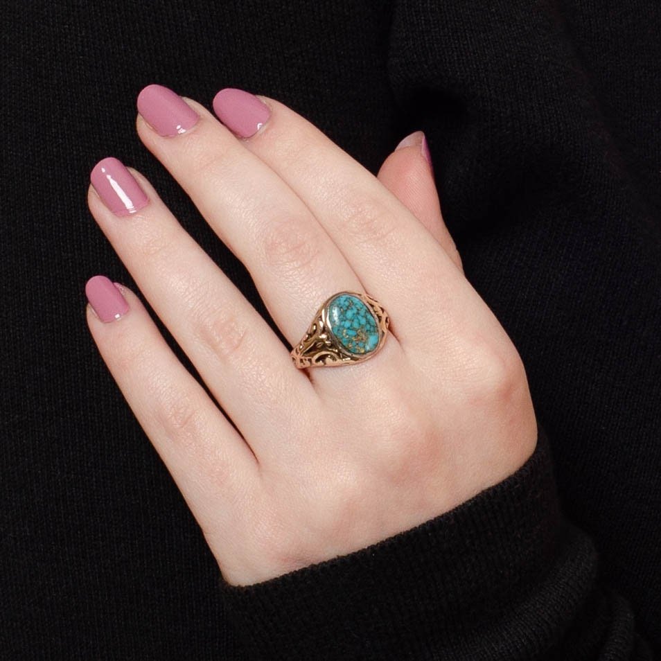 Turquoise Ring | 10k Gold Turquoise Ring - Trademark Antiques