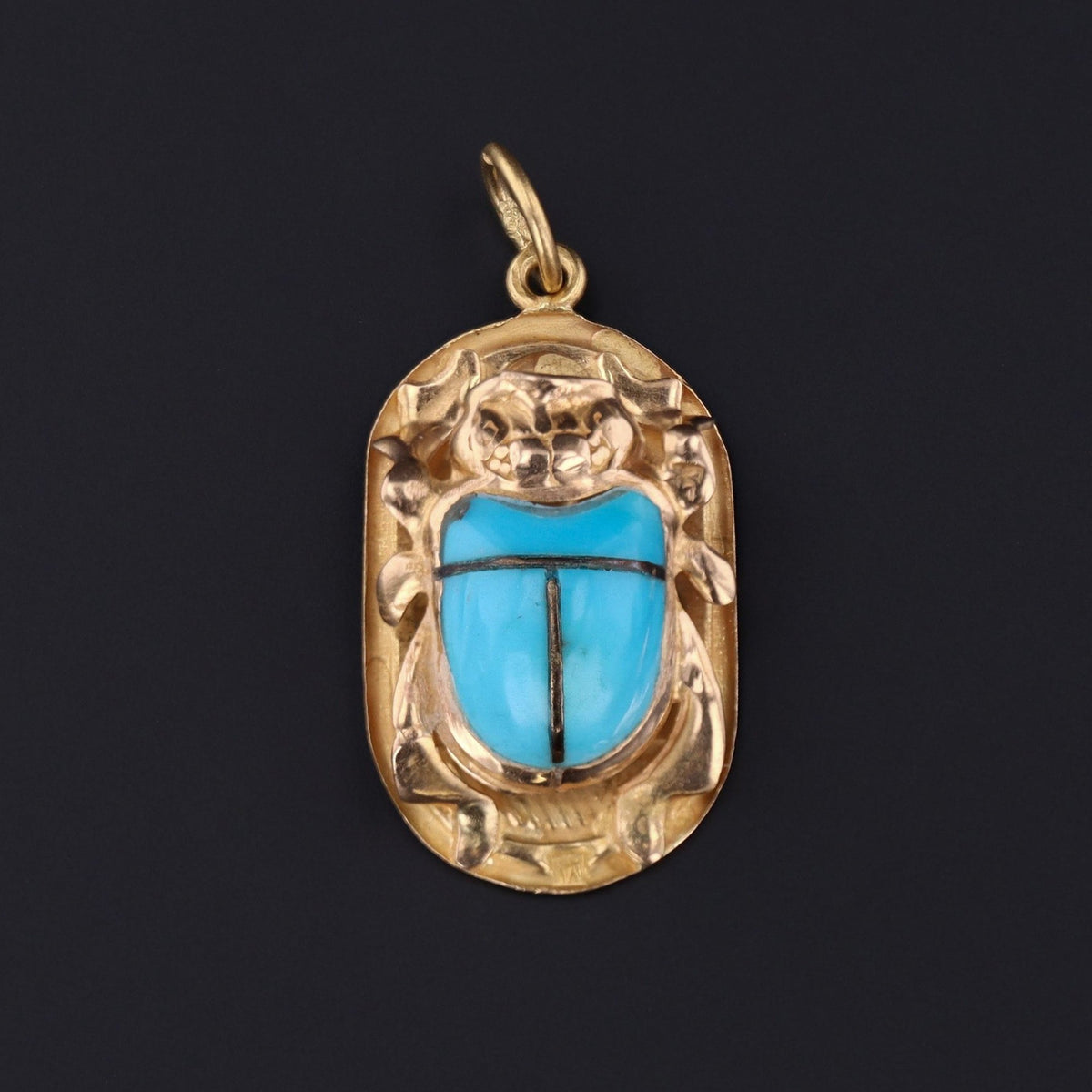 Turquoise Scarab Charm | 18k Gold Scarab Charm - Trademark Antiques