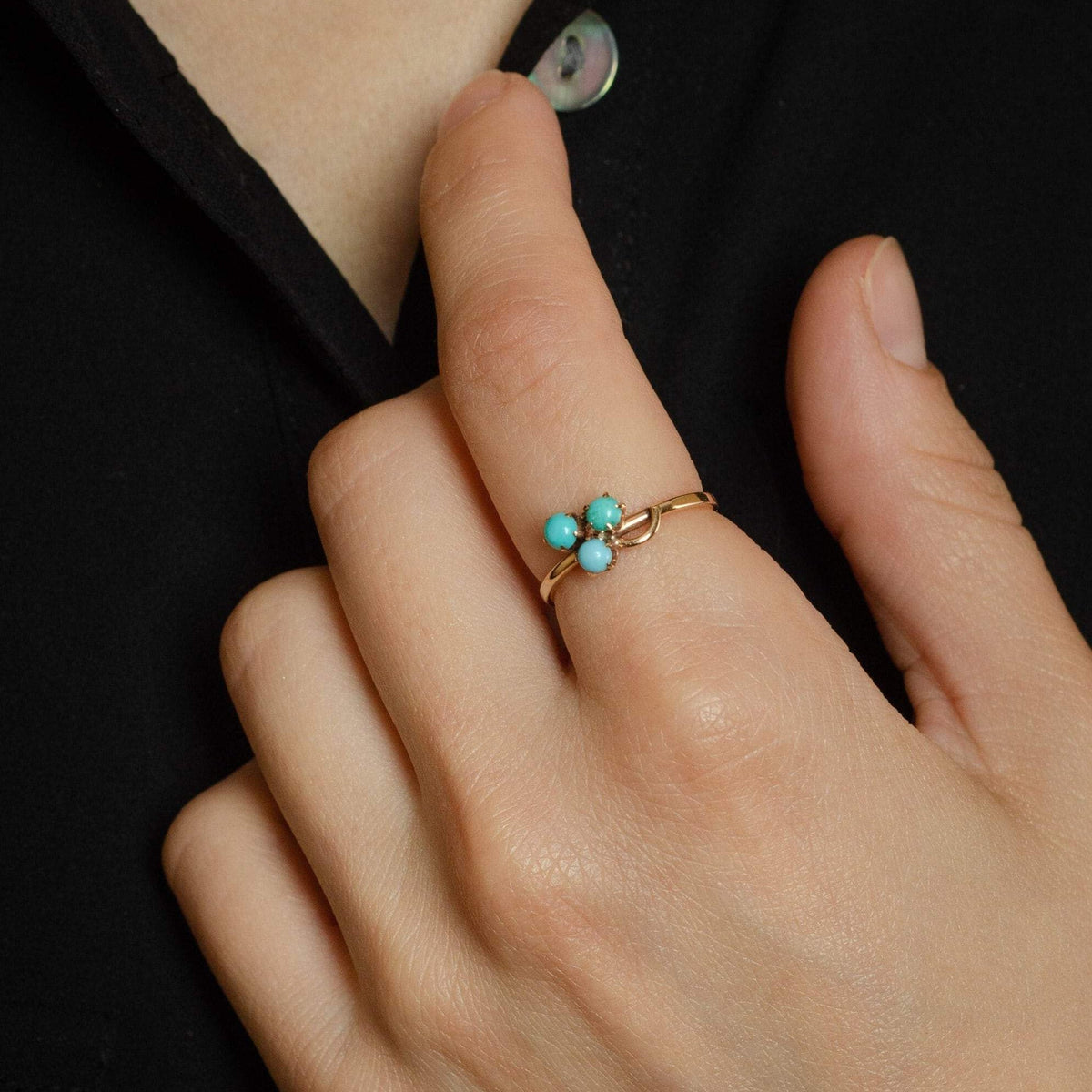 Turquoise Shamrock Ring | 14k Gold Ring - Trademark Antiques
