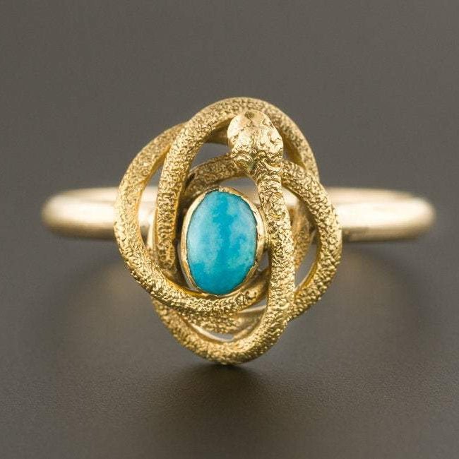 Turquoise Snake Ring | 14k Gold Snake Ring - Trademark Antiques
