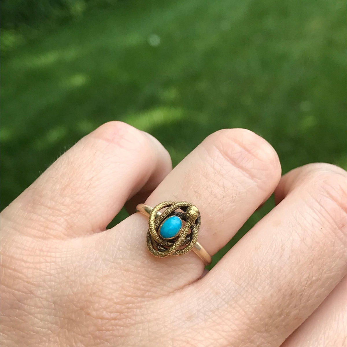 Turquoise Snake Ring | 14k Gold Snake Ring - Trademark Antiques