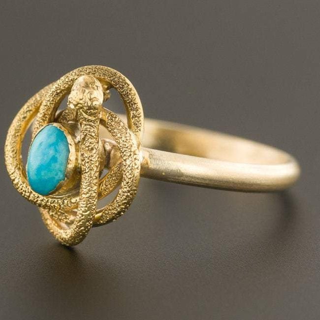 Turquoise Snake Ring | 14k Gold Snake Ring - Trademark Antiques