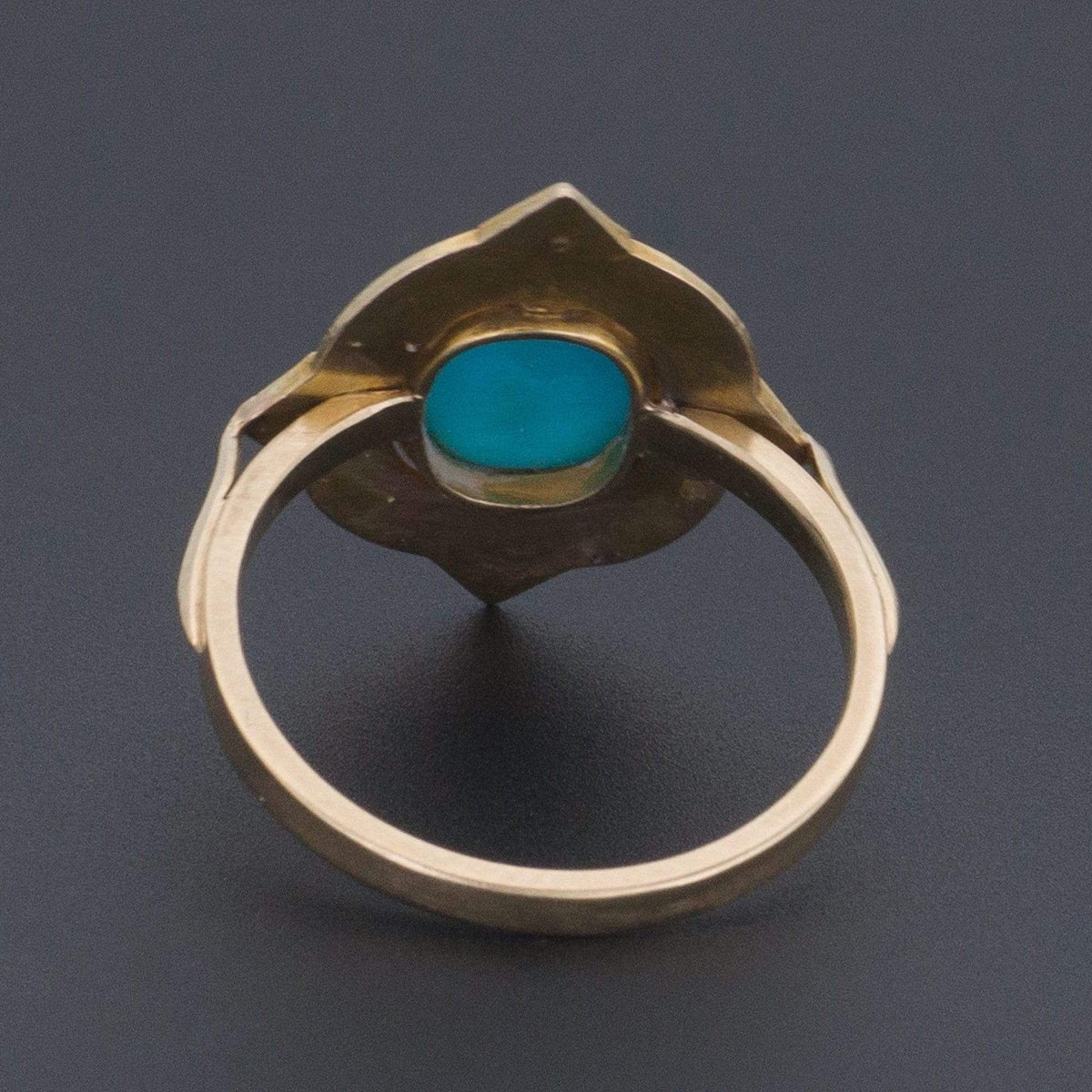 Turquoise &amp; White Enamel Ring | Gold Ring - Trademark Antiques