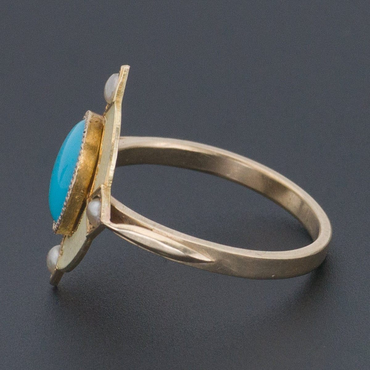 Turquoise &amp; White Enamel Ring | Gold Ring - Trademark Antiques