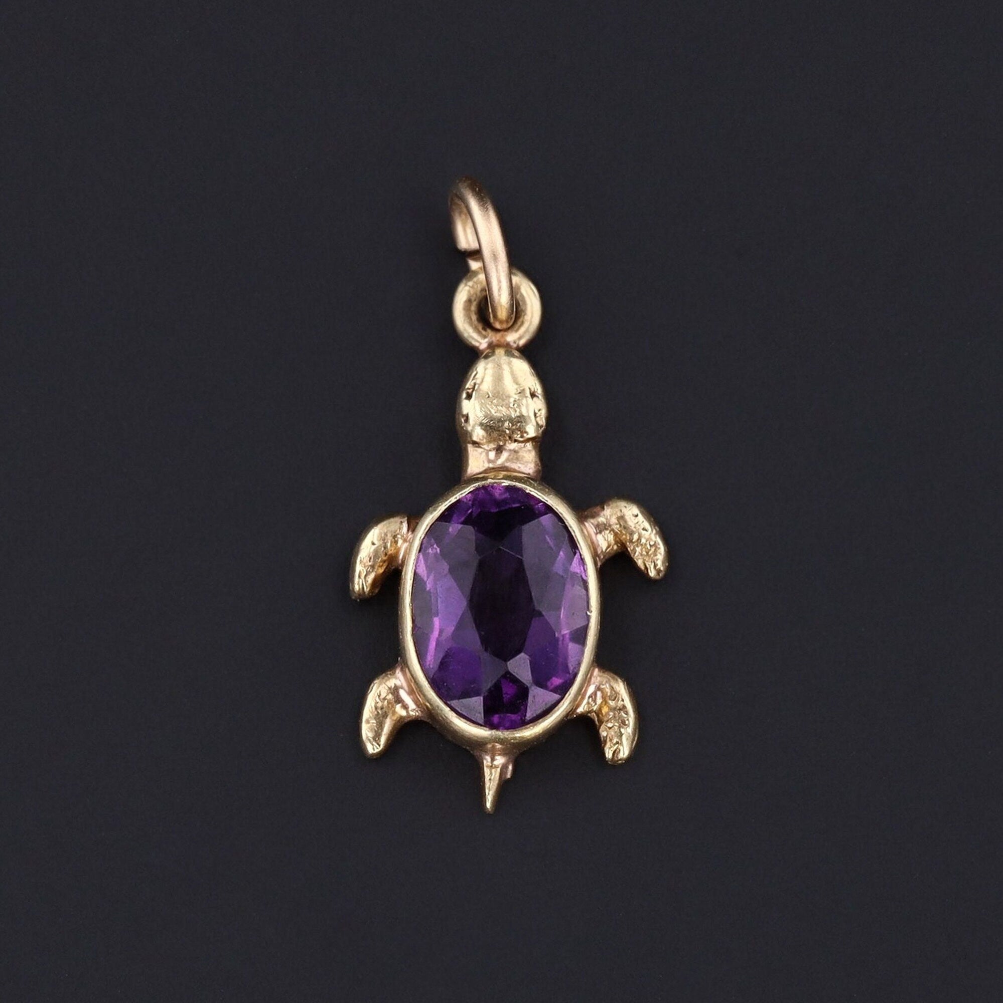 Turtle Charm | 14k Gold & Amethyst Charm - Trademark Antiques