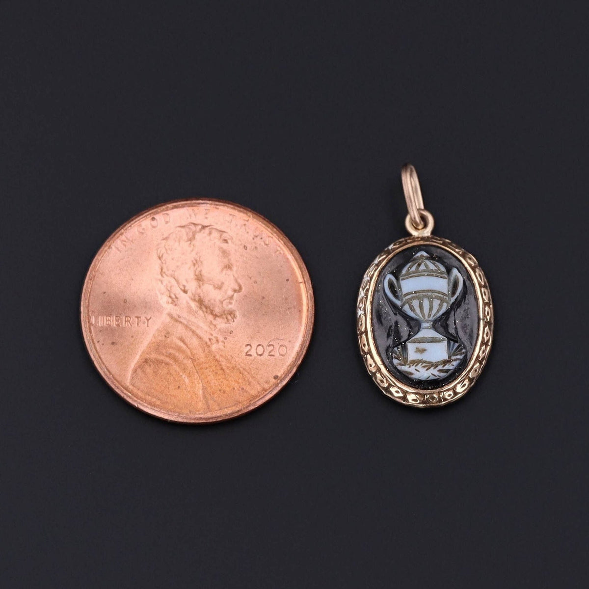 Victorian Carved Agate Mourning Conversion Charm of 9ct Gold - Trademark Antiques
