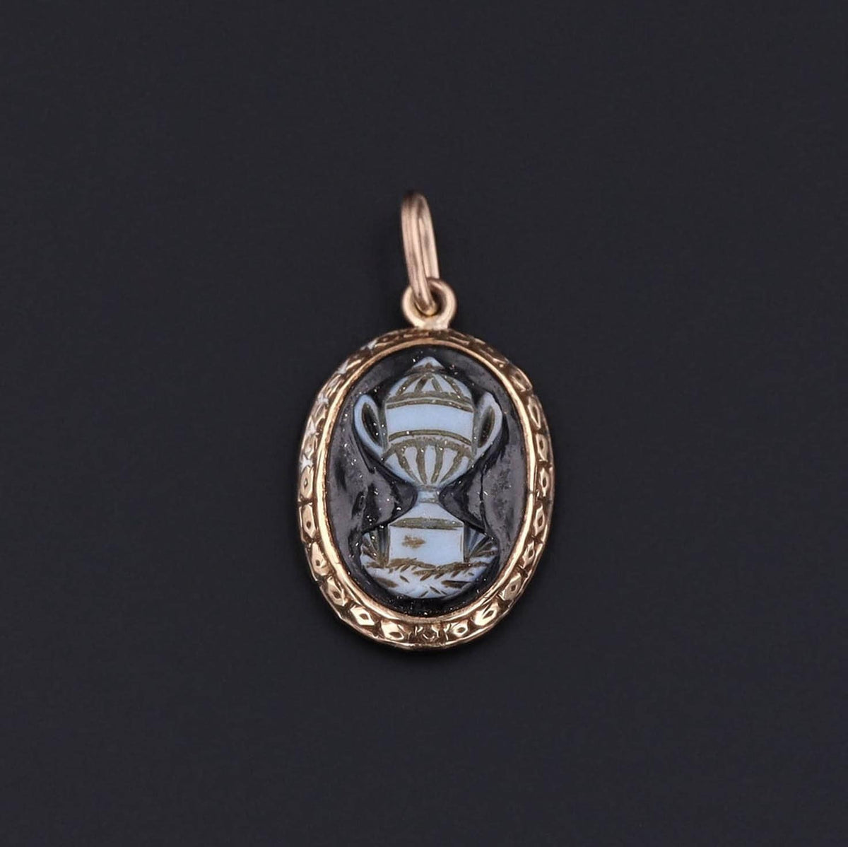Victorian Carved Agate Mourning Conversion Charm of 9ct Gold - Trademark Antiques