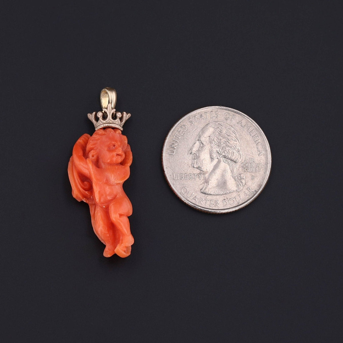 Victorian Coral Cherub Pendant of 14k Gold - Trademark Antiques