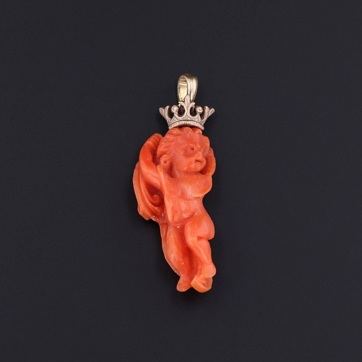 Victorian Coral Cherub Pendant of 14k Gold - Trademark Antiques
