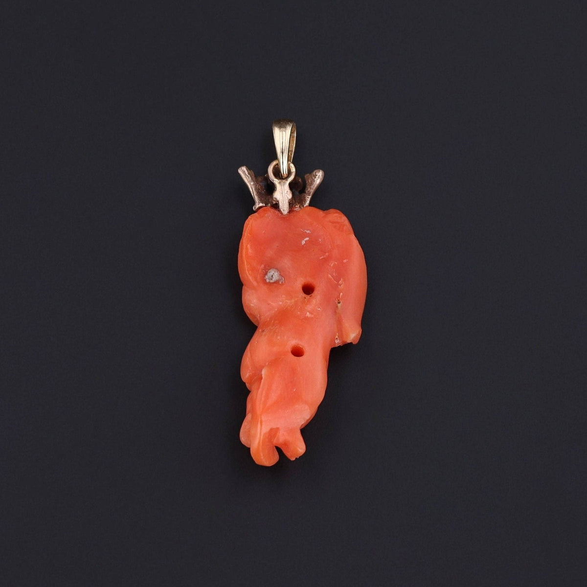 Victorian Coral Cherub Pendant of 14k Gold - Trademark Antiques