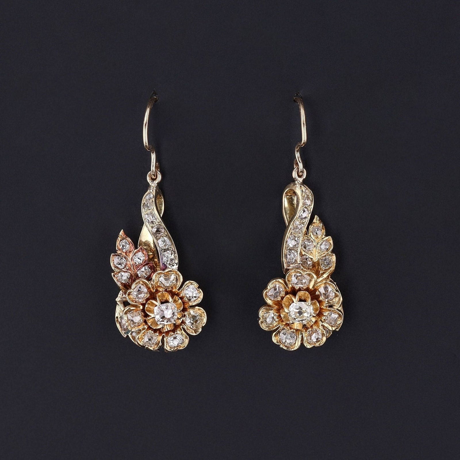 Victorian Diamond Conversion Earrings of 14k Gold - Trademark Antiques