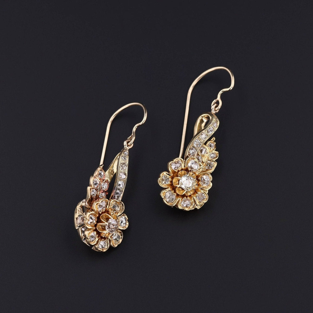 Victorian Diamond Conversion Earrings of 14k Gold - Trademark Antiques