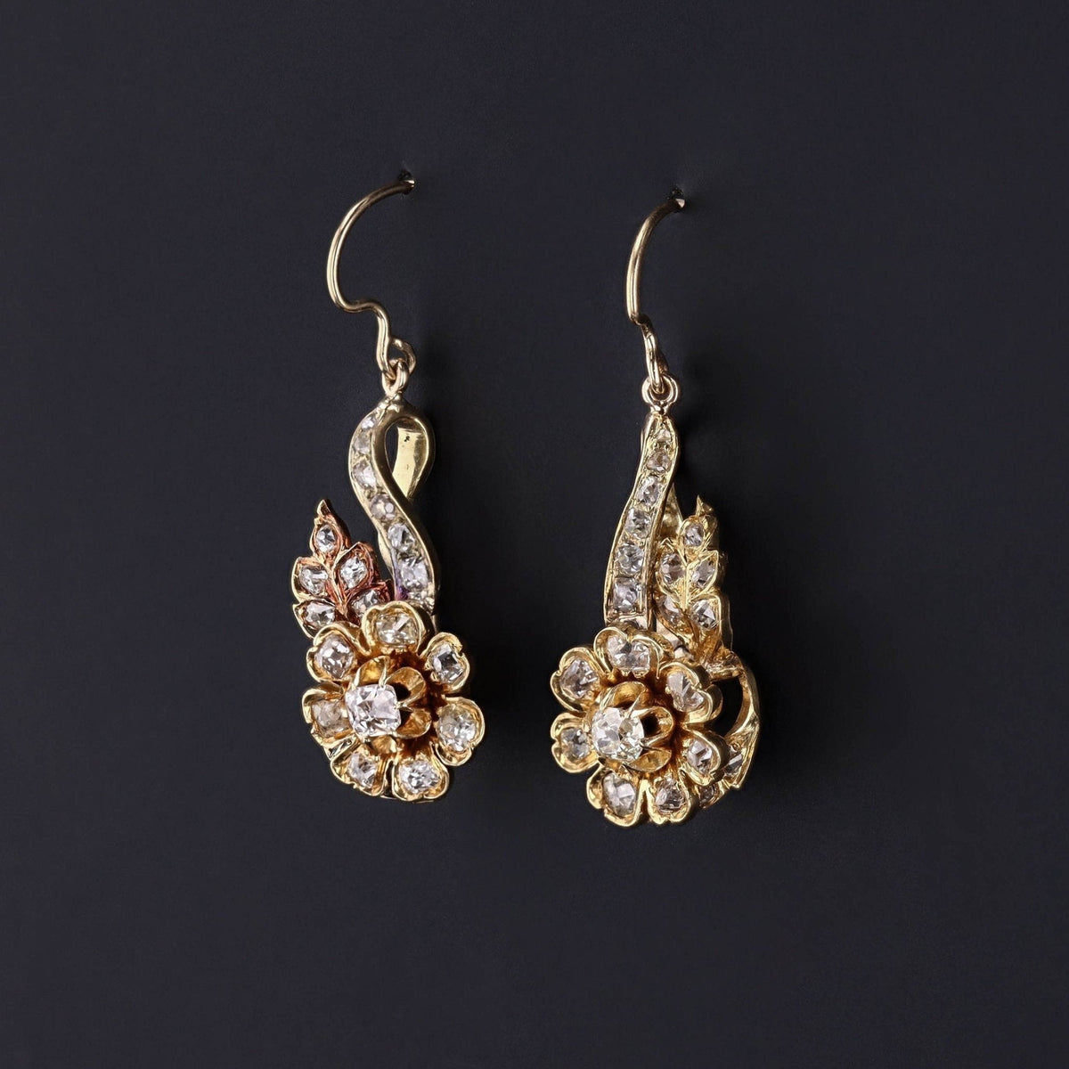 Victorian Diamond Conversion Earrings of 14k Gold - Trademark Antiques