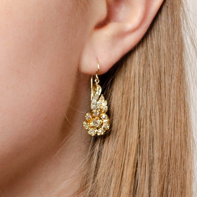 Victorian Diamond Conversion Earrings of 14k Gold - Trademark Antiques