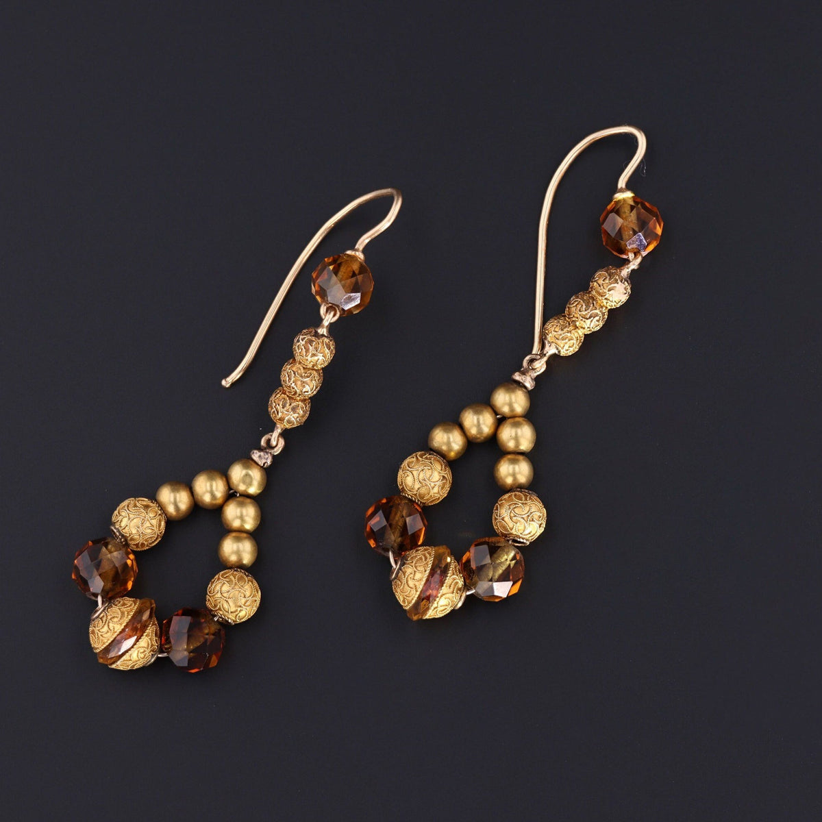 Victorian Earrings | Antique Citrine &amp; 14k Gold Earrings - Trademark Antiques