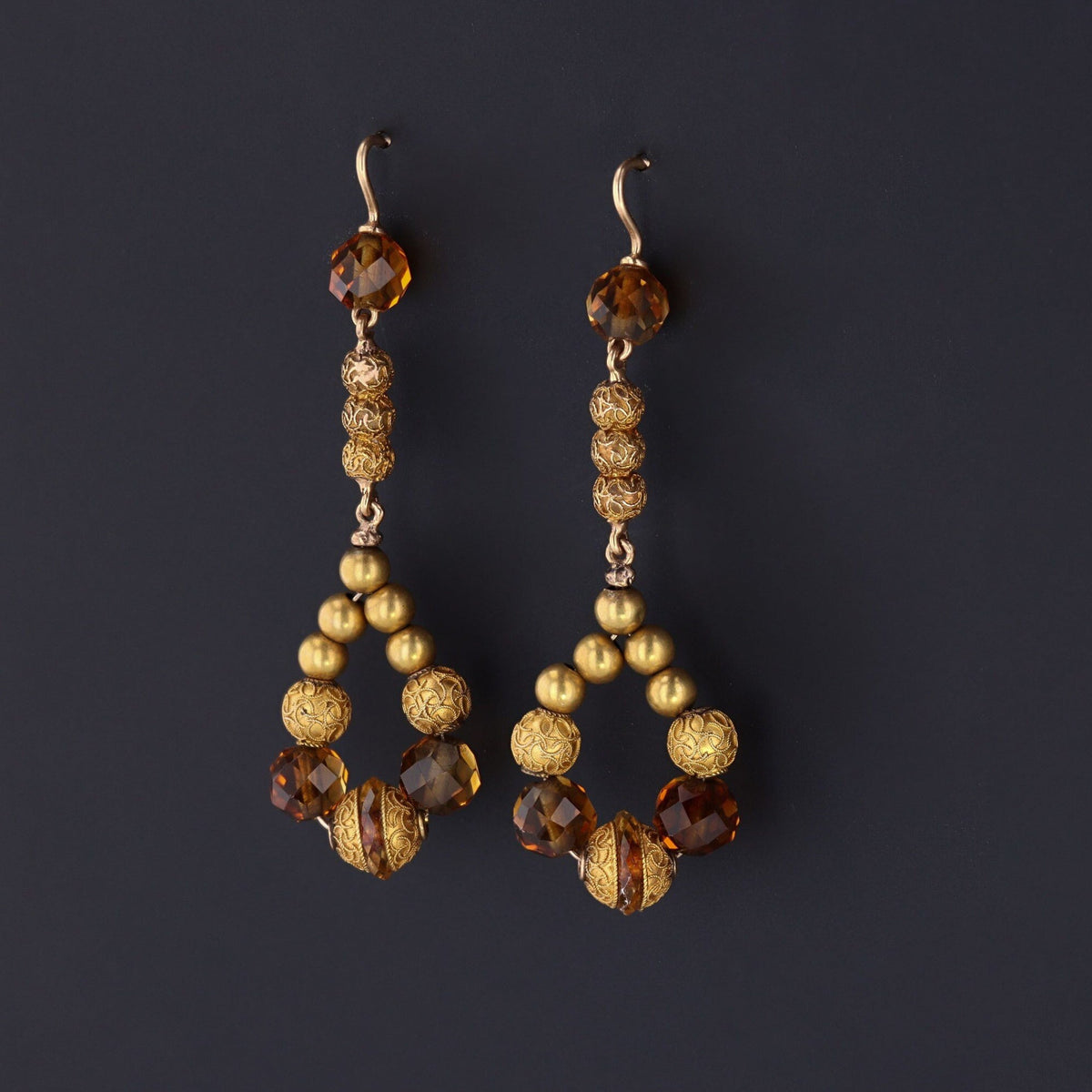 Victorian Earrings | Antique Citrine &amp; 14k Gold Earrings - Trademark Antiques