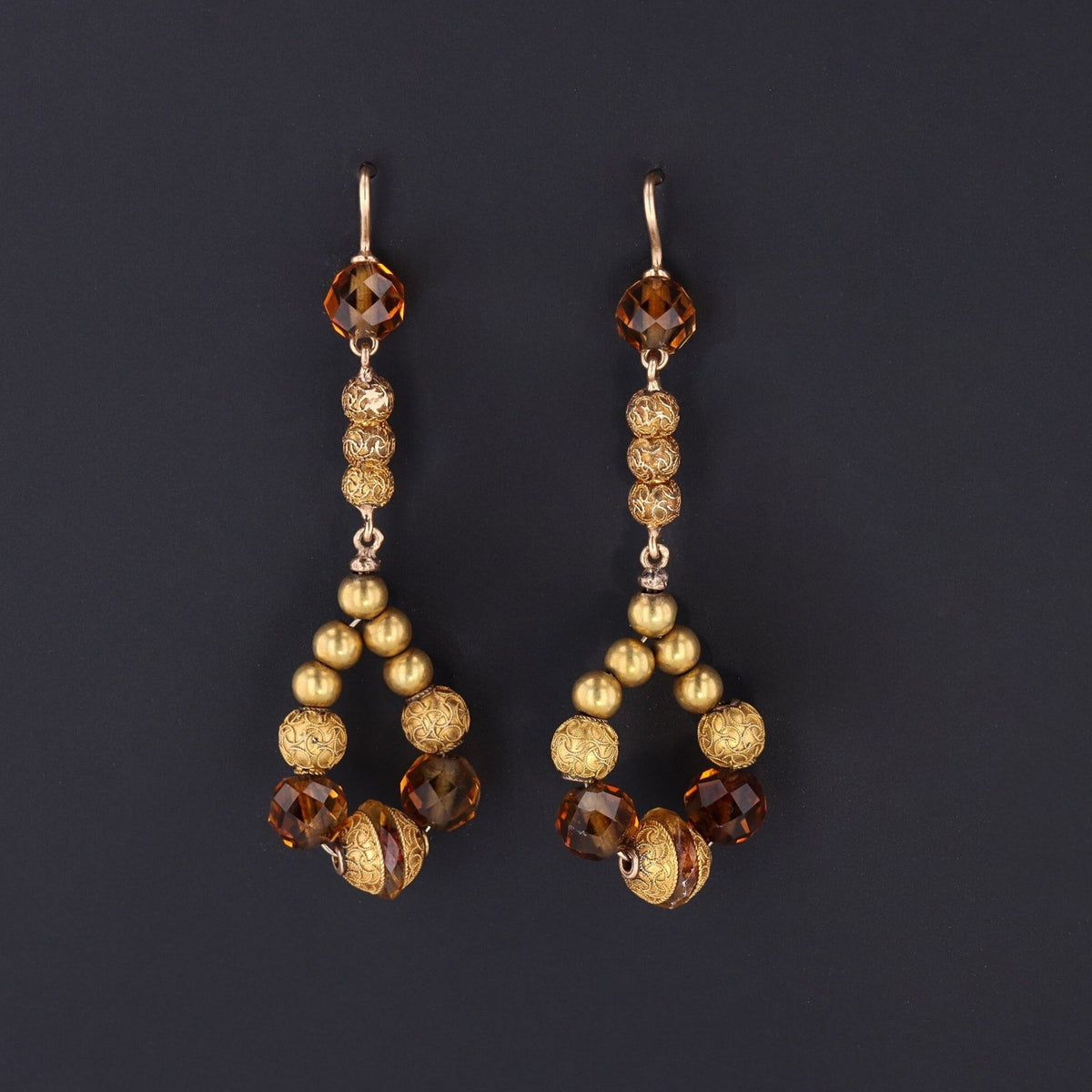 Victorian Earrings | Antique Citrine &amp; 14k Gold Earrings - Trademark Antiques