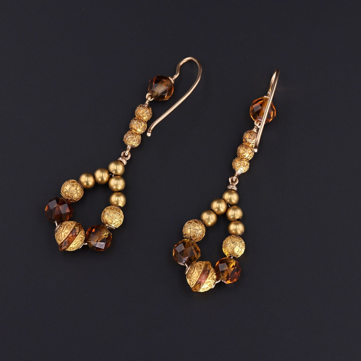 Victorian Earrings | Antique Citrine &amp; 14k Gold Earrings - Trademark Antiques