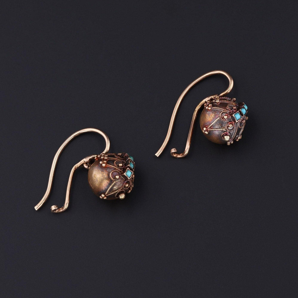 Victorian Earrings | Antique Turquoise &amp; 14k Gold Earrings - Trademark Antiques