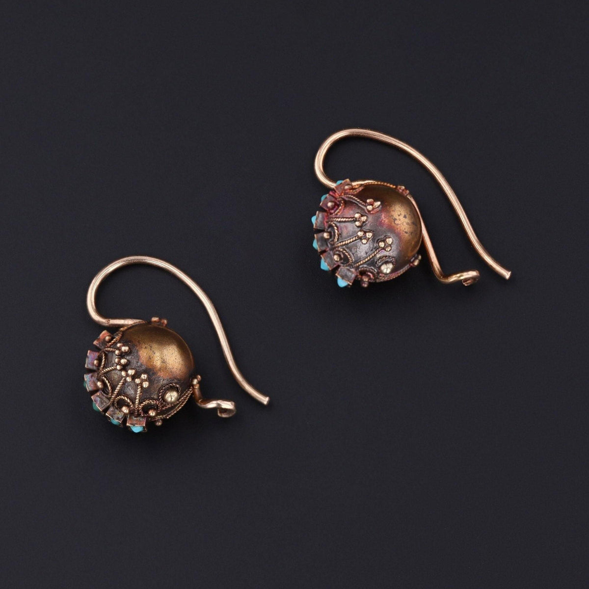 Victorian Earrings | Antique Turquoise &amp; 14k Gold Earrings - Trademark Antiques