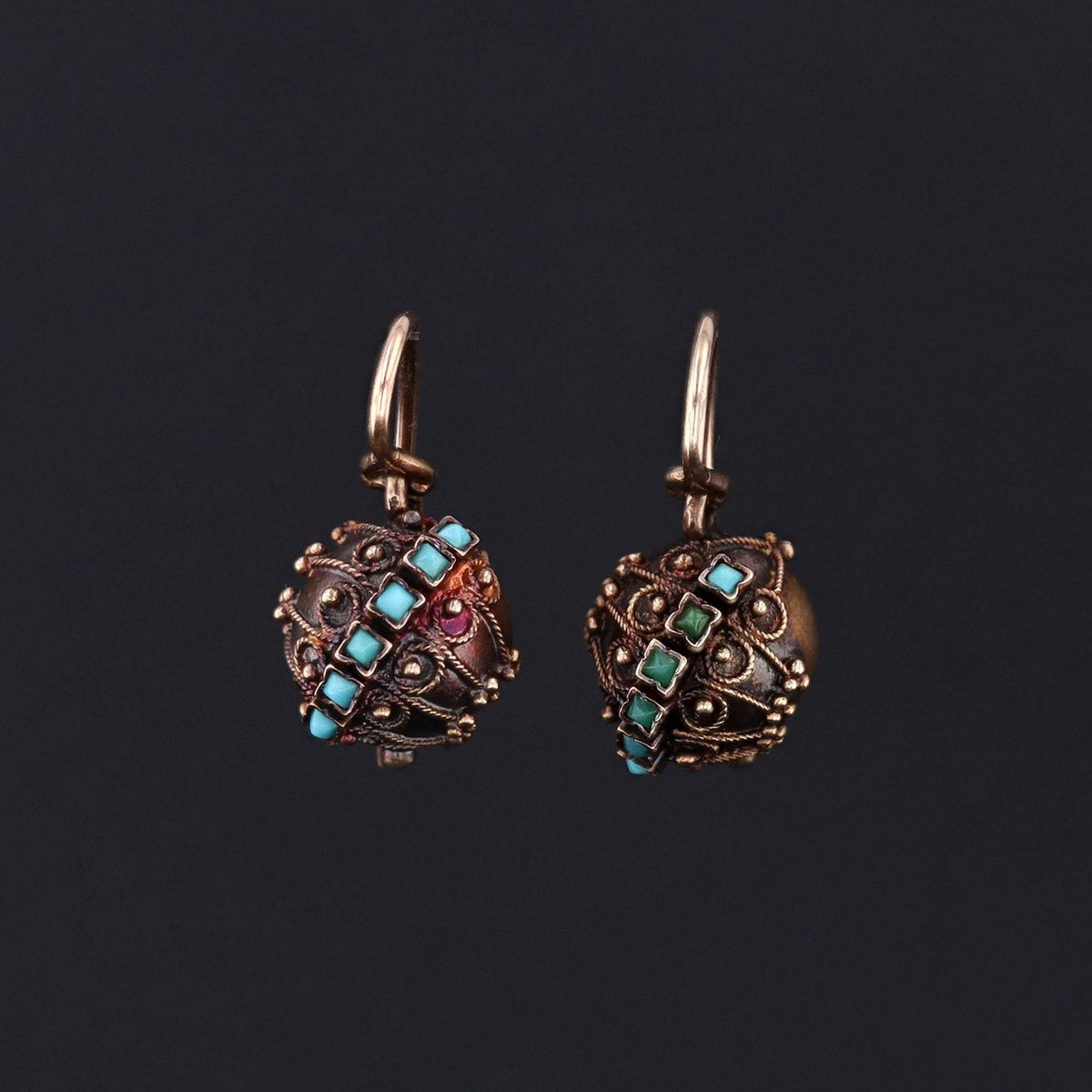 Victorian Earrings | Antique Turquoise &amp; 14k Gold Earrings - Trademark Antiques