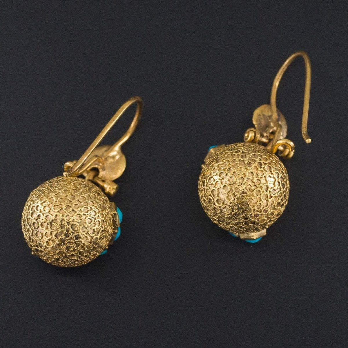 Victorian Earrings | Antique Turquoise &amp; 14k Gold Earrings - Trademark Antiques