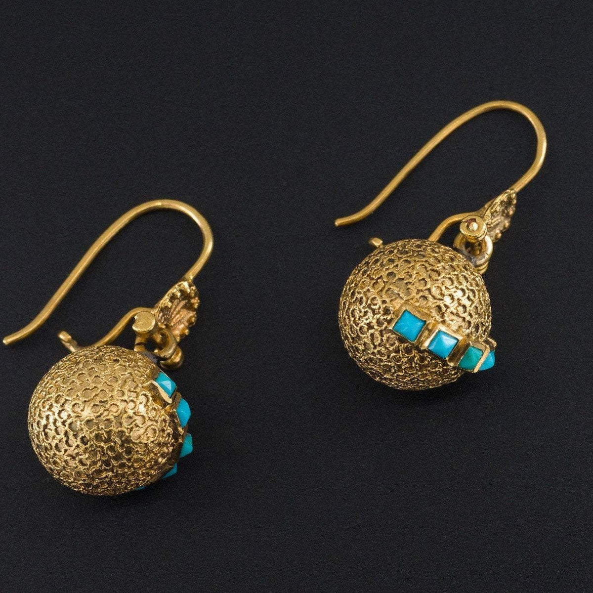 Victorian Earrings | Antique Turquoise &amp; 14k Gold Earrings - Trademark Antiques