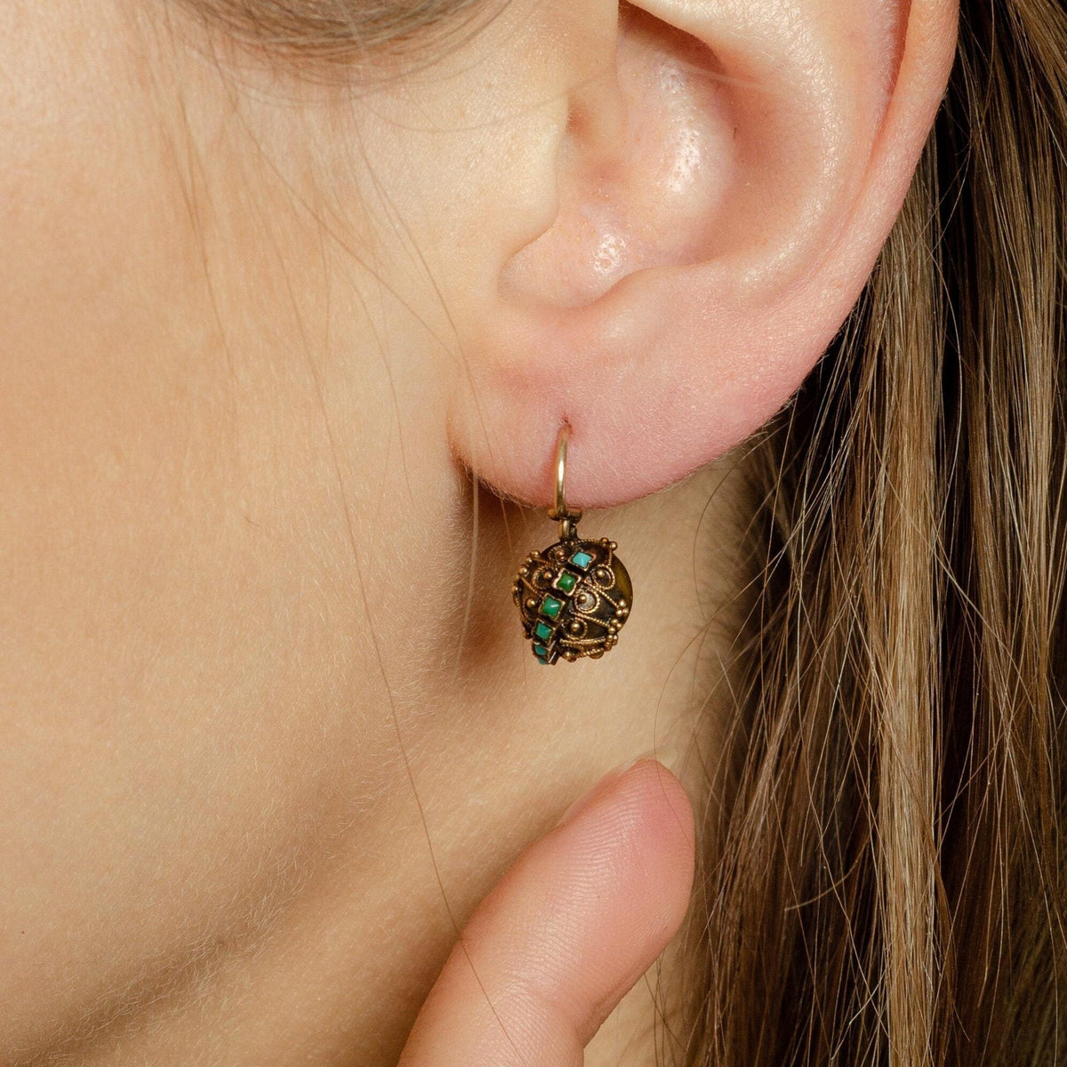 Victorian Earrings | Antique Turquoise &amp; 14k Gold Earrings - Trademark Antiques