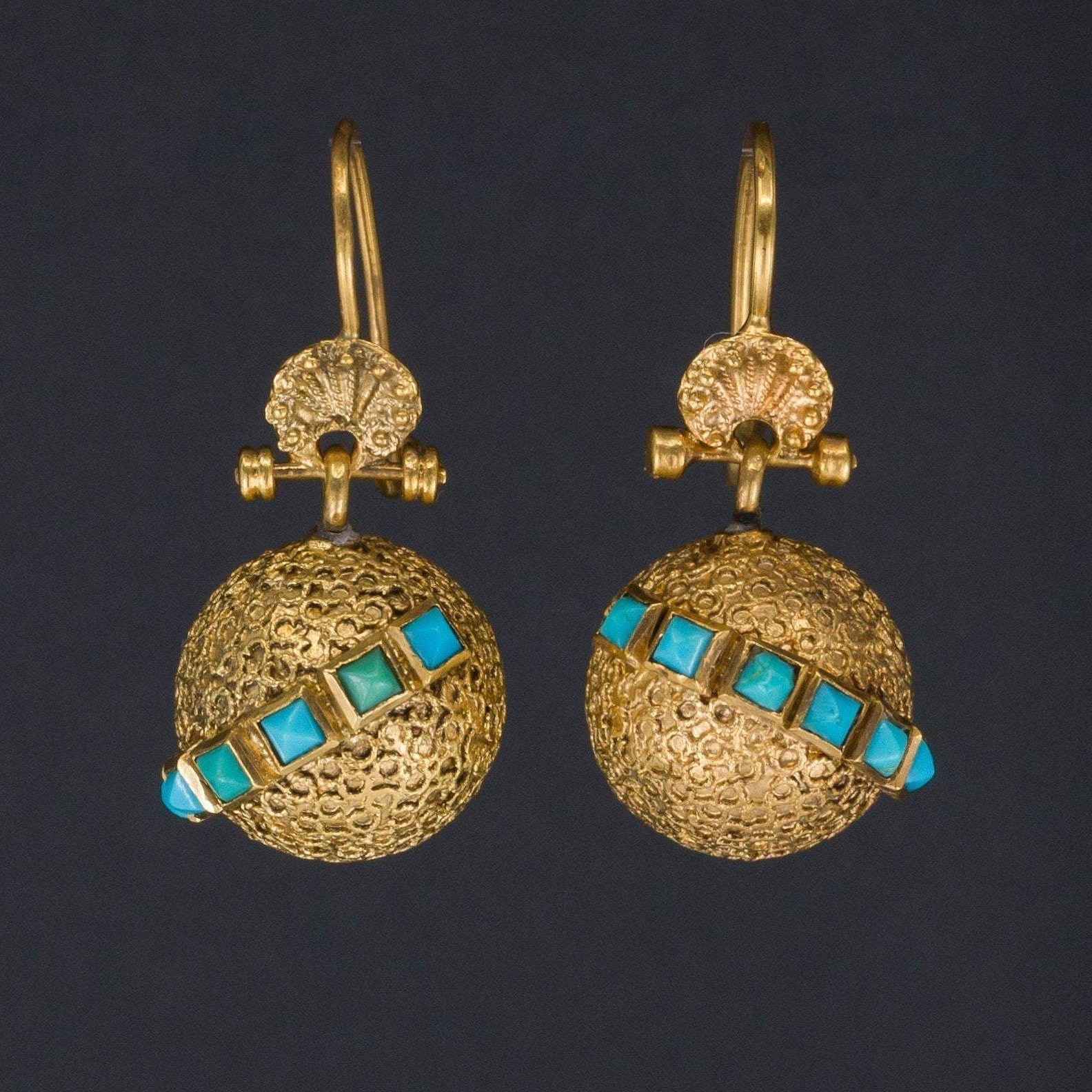 Victorian Earrings | Antique Turquoise & 14k Gold Earrings - Trademark Antiques
