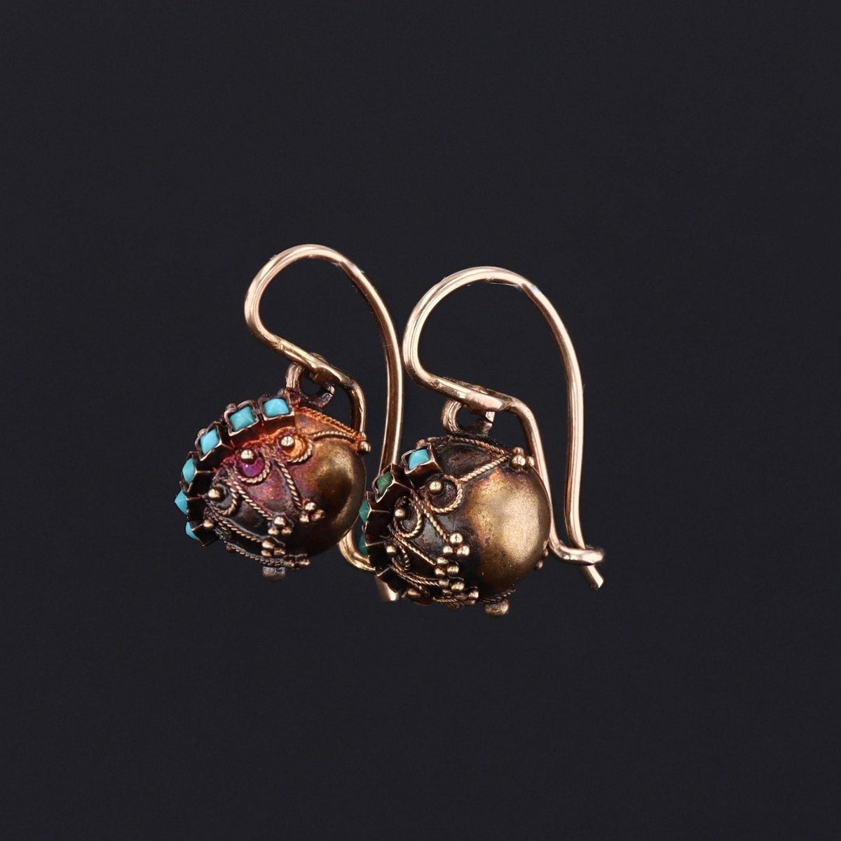 Victorian Earrings | Antique Turquoise &amp; 14k Gold Earrings - Trademark Antiques