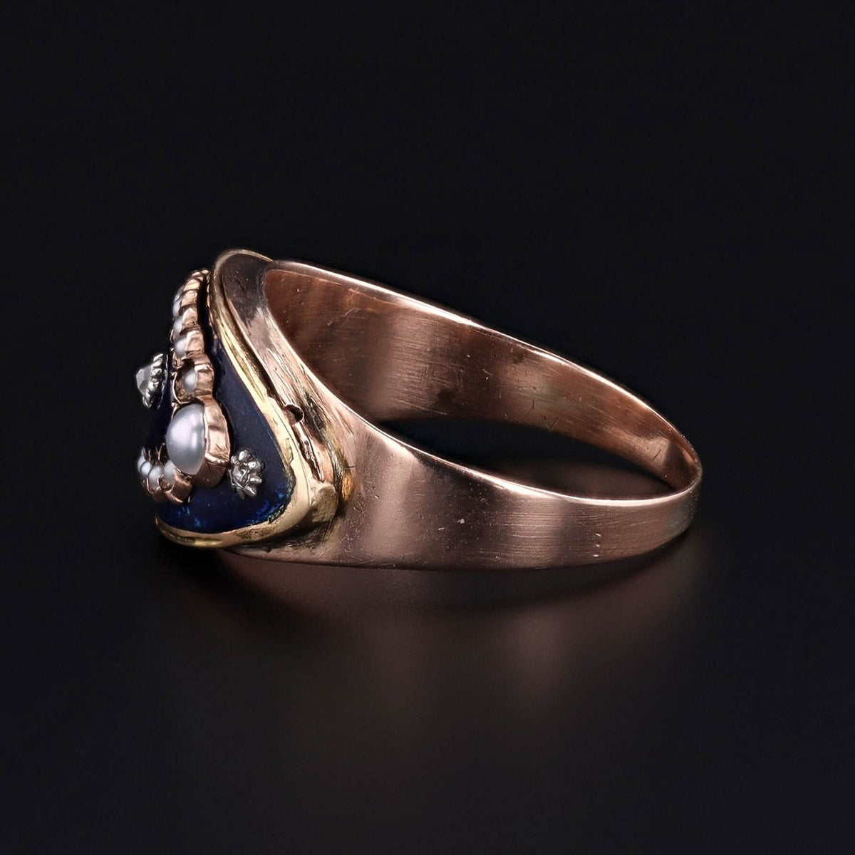 Victorian Enamel Locket Ring of 10k Gold - Trademark Antiques